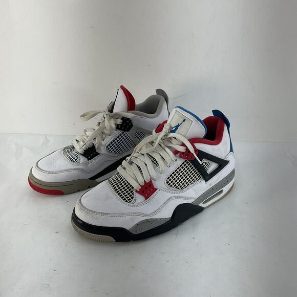Nike Air Jordan 4 Retro White Blue Red Sneakers Men's Size 10 Preowned - Picture 2 of 6